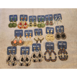 16 pairs of Blue Fox Multicolor Fashion Earrings